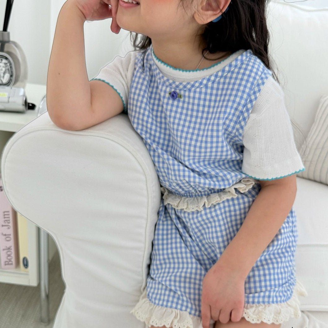 Toddler SS26 Lace Detail Gingham Shorts (3 - 7y) - 2 Colors - AT NOON STORE
