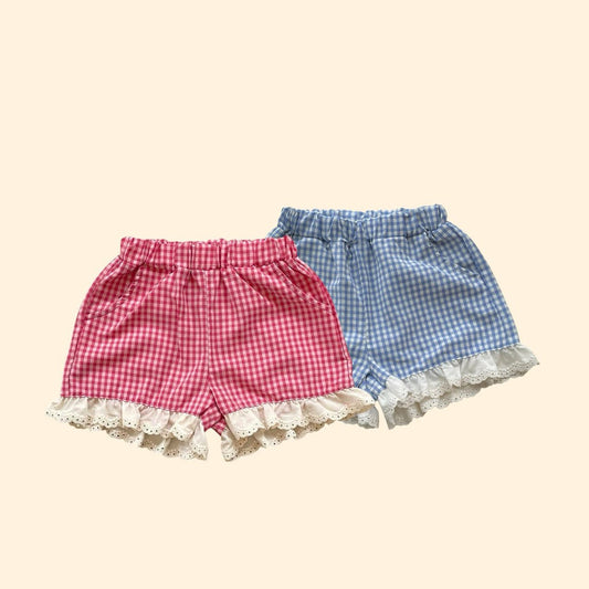 Toddler SS26 Lace Detail Gingham Shorts (3 - 7y) - 2 Colors - AT NOON STORE