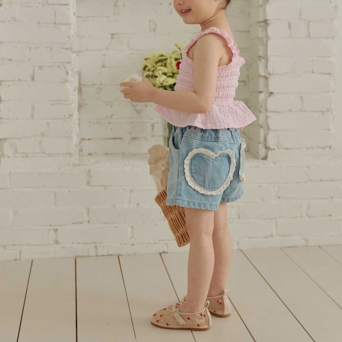 Toddler SS26 Lace Heart Pocket Denim Shorts (1 - 6y) - Denim - AT NOON STORE