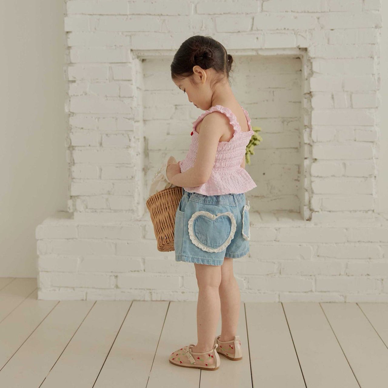 Toddler SS26 Lace Heart Pocket Denim Shorts (1 - 6y) - Denim - AT NOON STORE