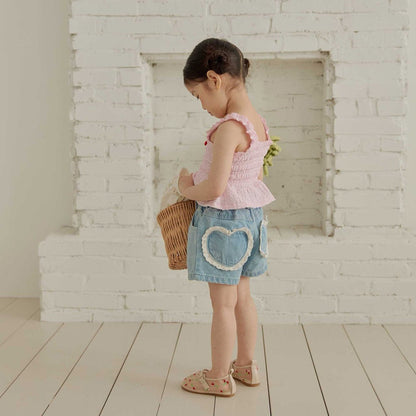 Toddler SS26 Lace Heart Pocket Denim Shorts (1 - 6y) - Denim - AT NOON STORE