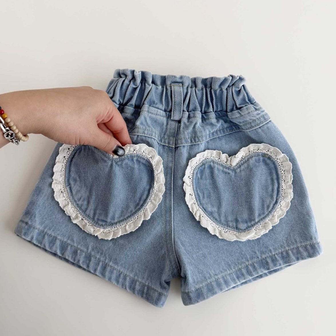 Toddler SS26 Lace Heart Pocket Denim Shorts (1 - 6y) - Denim - AT NOON STORE