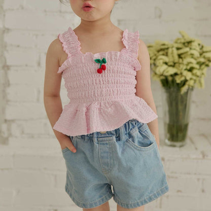 Toddler SS26 Lace Heart Pocket Denim Shorts (1 - 6y) - Denim - AT NOON STORE