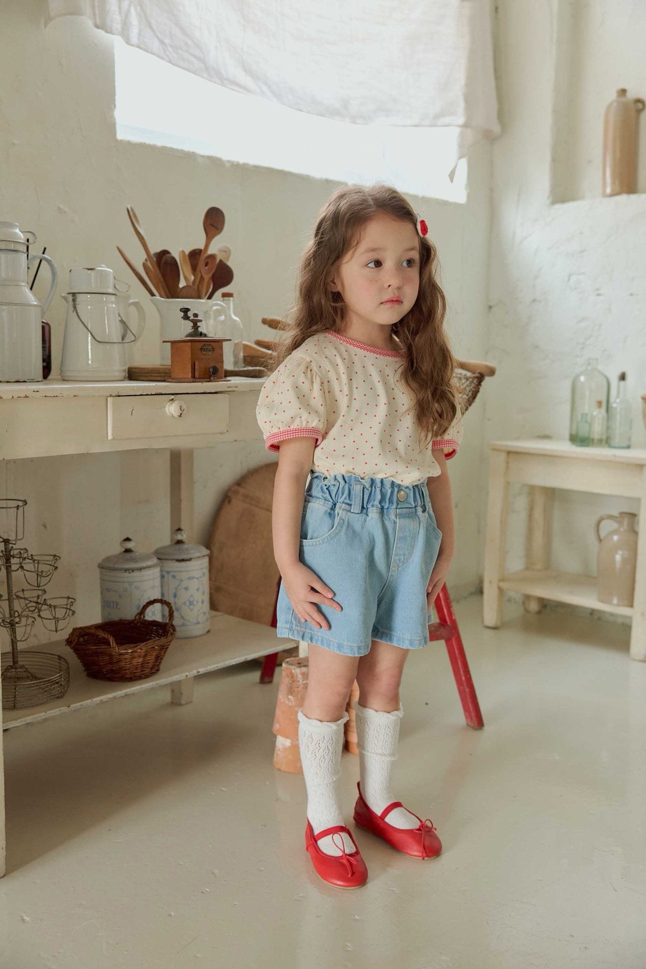 Toddler SS26 Lace Heart Pocket Denim Shorts (1 - 6y) - Denim - AT NOON STORE