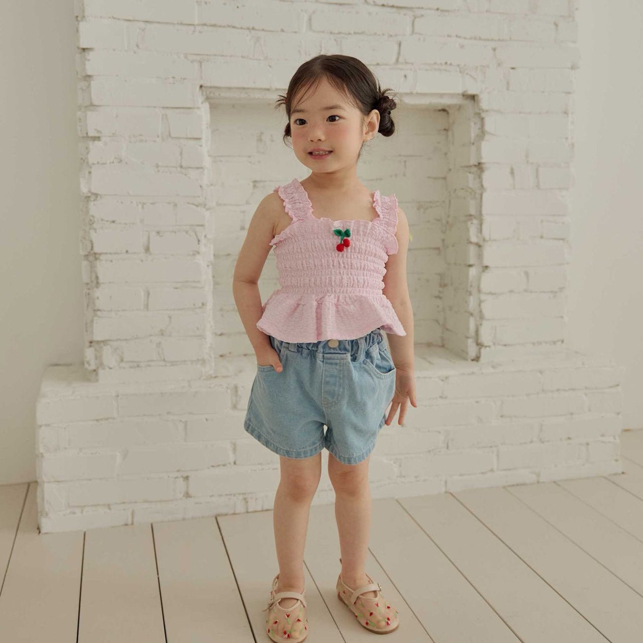 Toddler SS26 Lace Heart Pocket Denim Shorts (1 - 6y) - Denim - AT NOON STORE