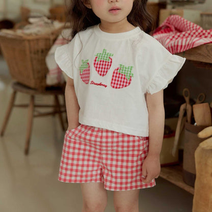 Toddler SS26 Lace Heart Pocket Gingham Shorts (1 - 6y) - Red - AT NOON STORE
