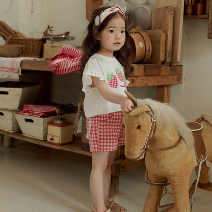 Toddler SS26 Lace Heart Pocket Gingham Shorts (1 - 6y) - Red - AT NOON STORE