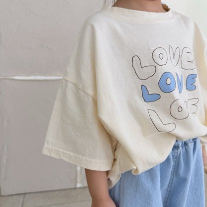 Toddler SS26 LOVE LOVE LOVE Loose Fit Short Sleeve Top (1 - 7y) - 2 Colors - AT NOON STORE