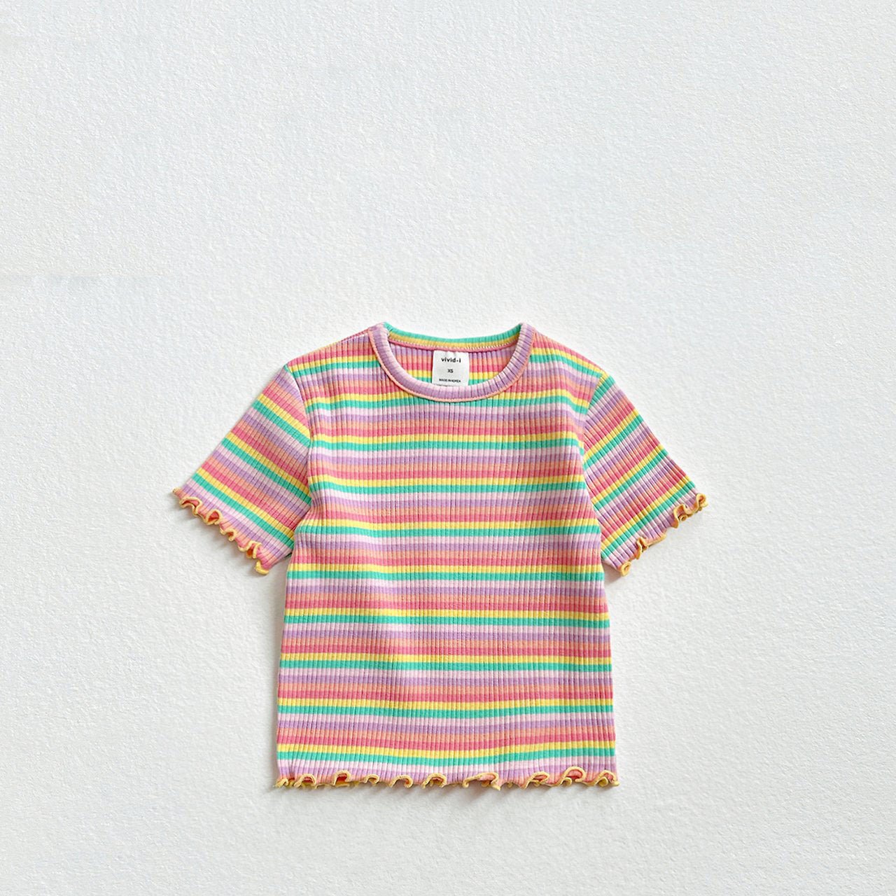 Toddler SS26 Multi Stripe Lettuce - Edge Ribbed Short Sleeve Top (2 - 8y) - 3 Colors - AT NOON STORE
