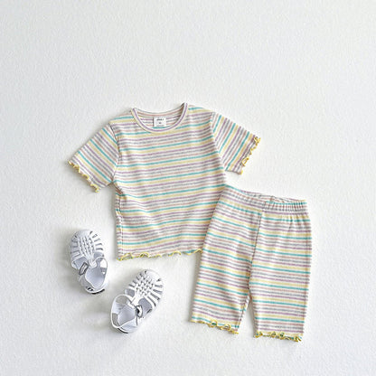 Toddler SS26 Multi Stripe Lettuce - Edge Ribbed Short Sleeve Top (2 - 8y) - 3 Colors - AT NOON STORE