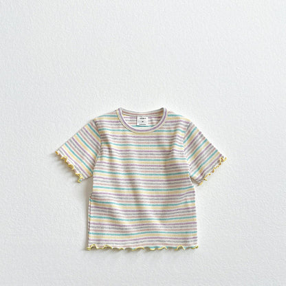 Toddler SS26 Multi Stripe Lettuce - Edge Ribbed Short Sleeve Top (2 - 8y) - 3 Colors - AT NOON STORE