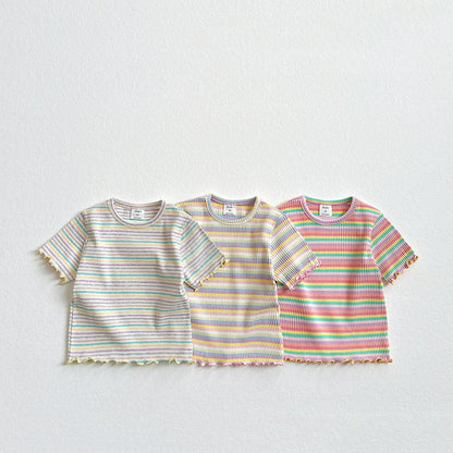 Toddler SS26 Multi Stripe Lettuce - Edge Ribbed Short Sleeve Top (2 - 8y) - 3 Colors - AT NOON STORE