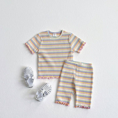 Toddler SS26 Multi Stripe Lettuce - Edge Ribbed Short Sleeve Top (2 - 8y) - 3 Colors - AT NOON STORE
