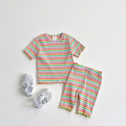 Toddler SS26 Multi Stripe Lettuce - Edge Ribbed Short Sleeve Top (2 - 8y) - 3 Colors - AT NOON STORE