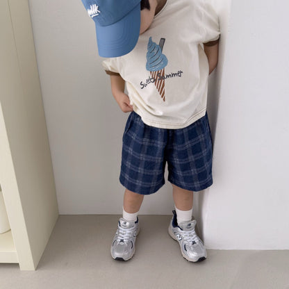 Toddler SS26 Plaid Denim Shorts (2 - 7y) - 2 Colors - AT NOON STORE