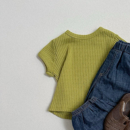 Toddler SS26 Pointelle Ribbed Short Sleeve Top (10m - 4y) - 4 Colors - AT NOON STORE