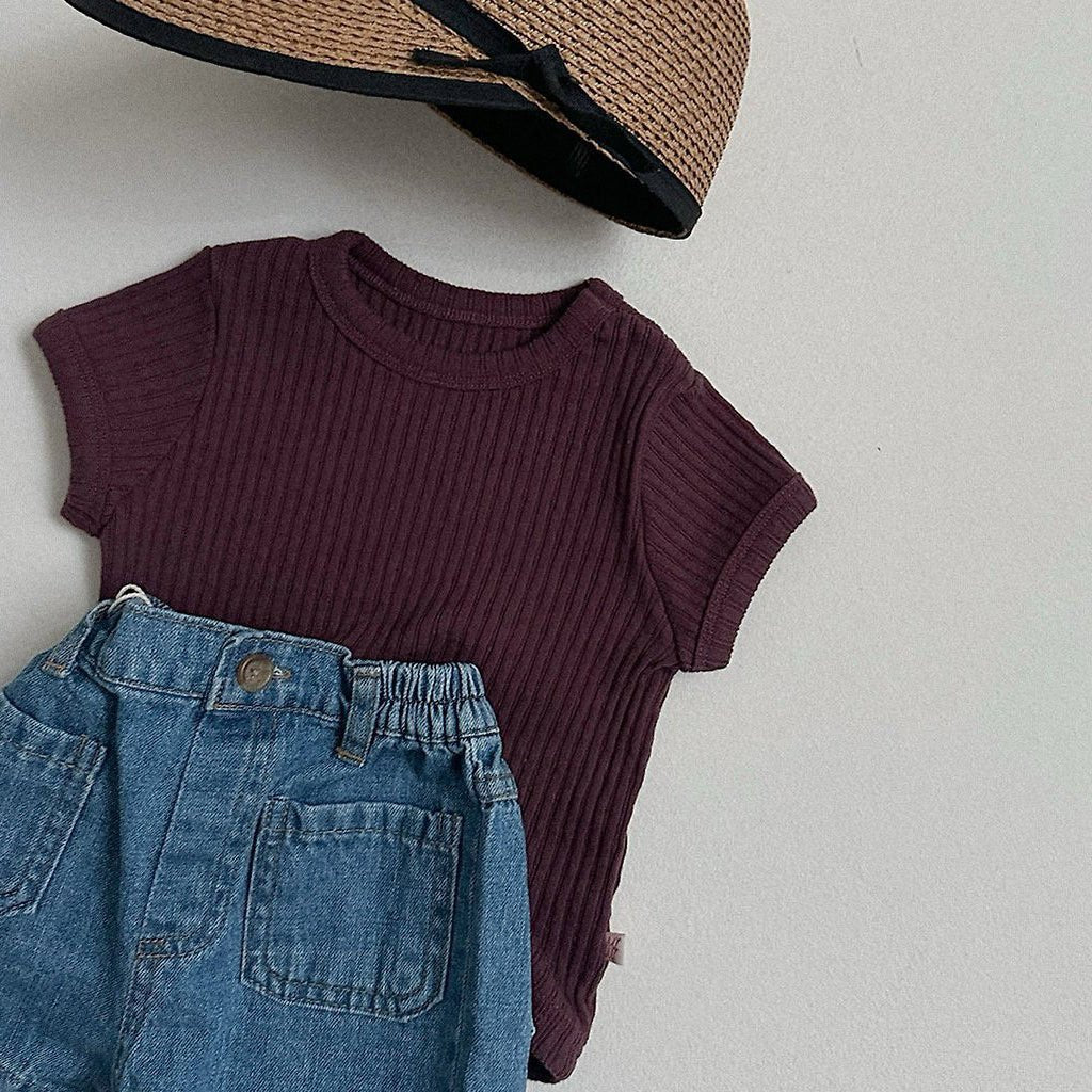 Toddler SS26 Pointelle Ribbed Short Sleeve Top (10m - 4y) - 4 Colors - AT NOON STORE