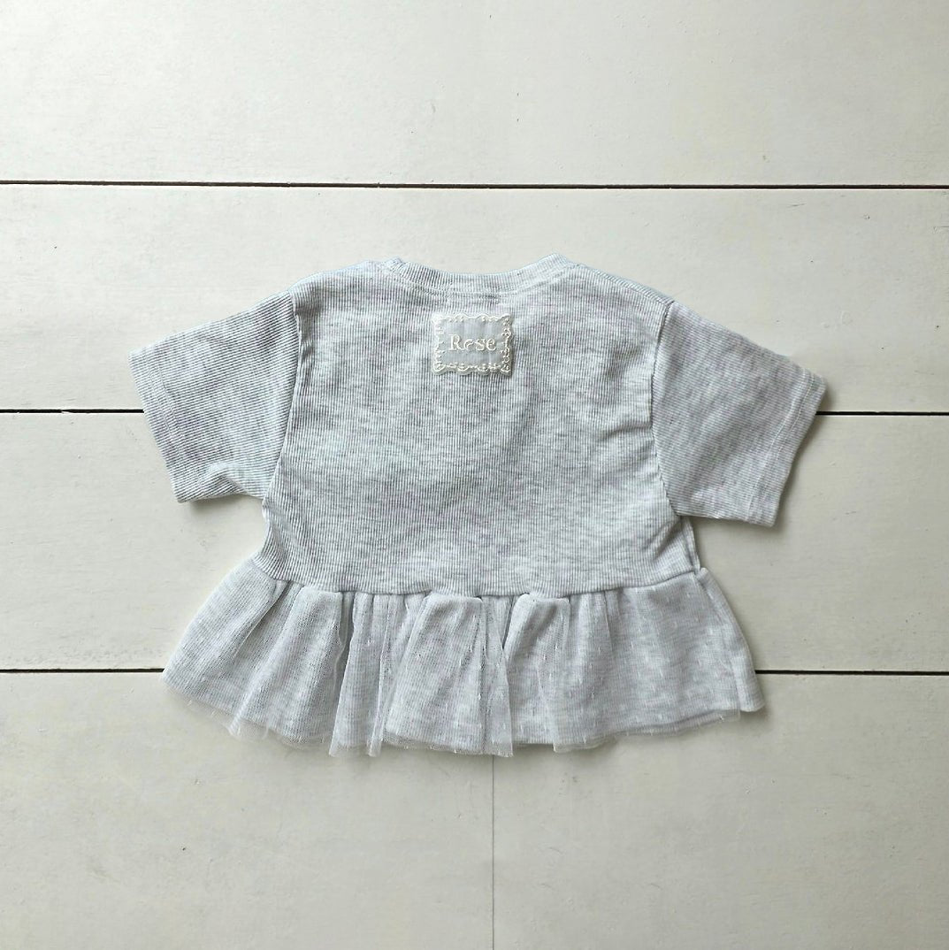 Toddler SS26 Ribbed Lace Peplum Top (2 - 7y) - Heather Gray - AT NOON STORE