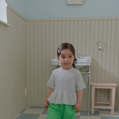 Toddler SS26 Ribbed Lace Peplum Top (2 - 7y) - Heather Gray - AT NOON STORE