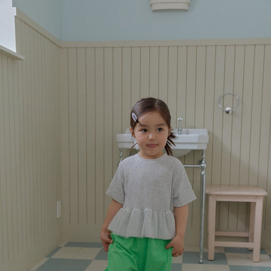 Toddler SS26 Ribbed Lace Peplum Top (2 - 7y) - Heather Gray - AT NOON STORE