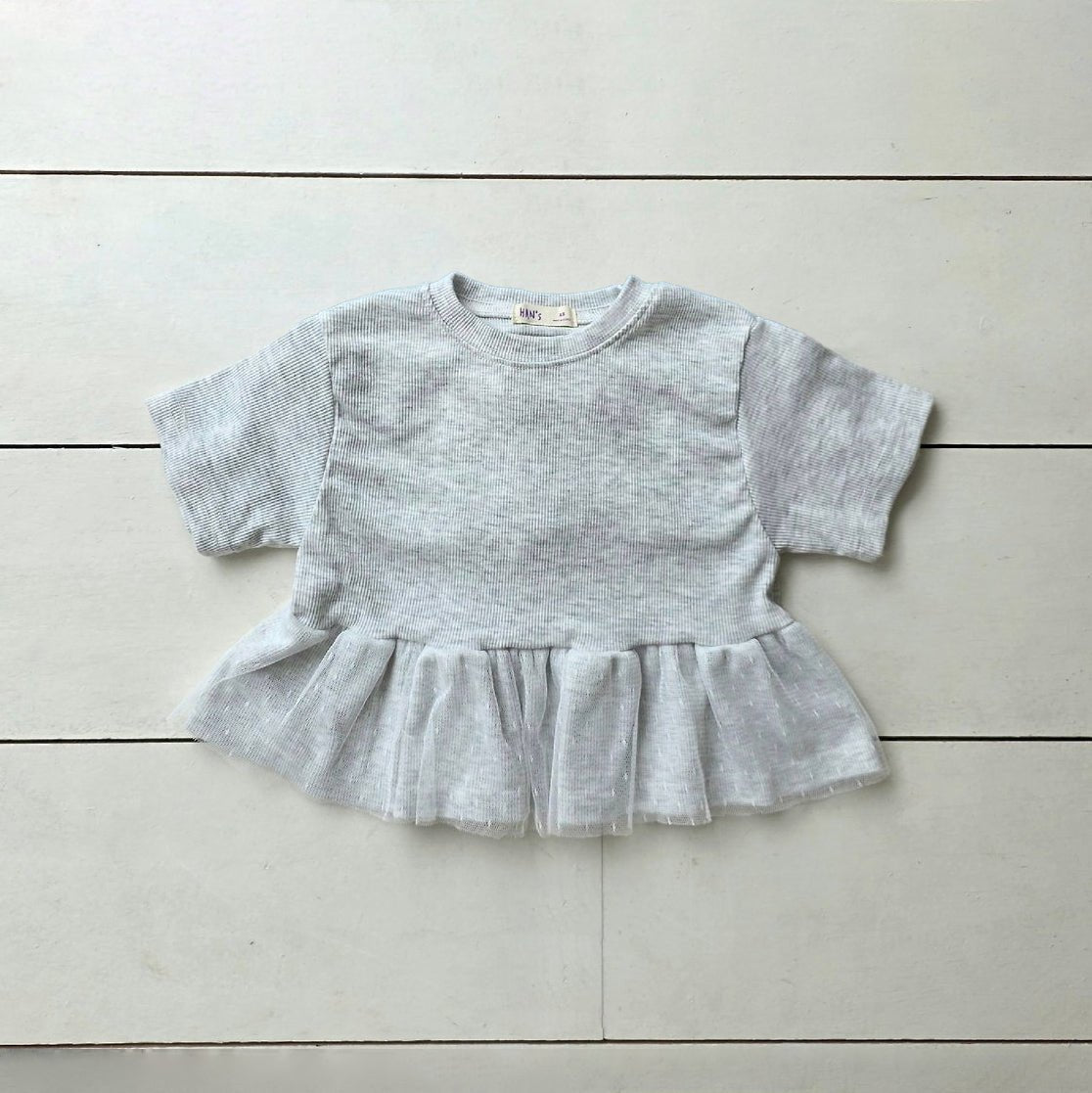 Toddler SS26 Ribbed Lace Peplum Top (2 - 7y) - Heather Gray - AT NOON STORE
