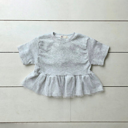 Toddler SS26 Ribbed Lace Peplum Top (2 - 7y) - Heather Gray - AT NOON STORE