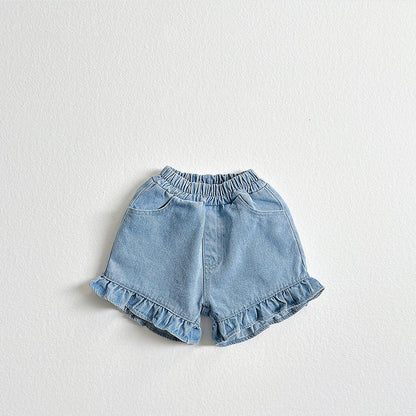 Toddler SS26 Ruffle Hem Denim Shorts (2 - 8y) - Blue - AT NOON STORE