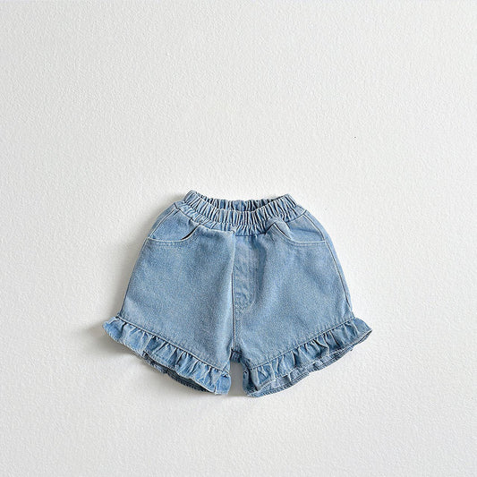 Toddler SS26 Ruffle Hem Denim Shorts (2 - 8y) - Blue - AT NOON STORE