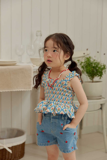 Toddler SS26 Smocked Peplum Top (1 - 5y) - Blue - AT NOON STORE