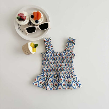 Toddler SS26 Smocked Peplum Top (1 - 5y) - Blue - AT NOON STORE