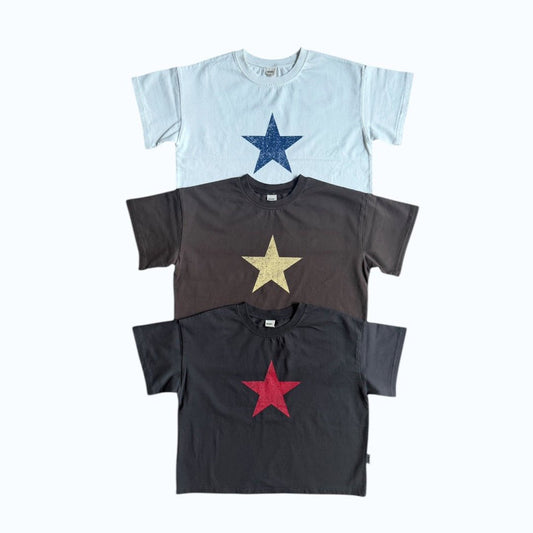 Toddler SS26 Star Print Loose Fit Short Sleeve Top (3 - 7y) - 3 Colors - AT NOON STORE