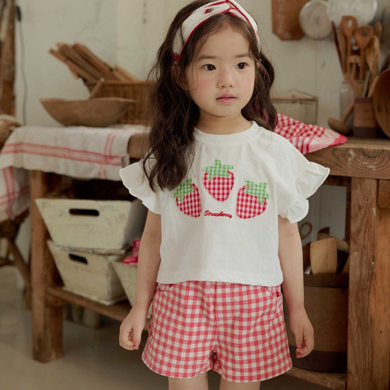 Toddler SS26 Strawberry Patch Ruffle Sleeve Cropped Top (1 - 6y) - 2 Colors - AT NOON STORE
