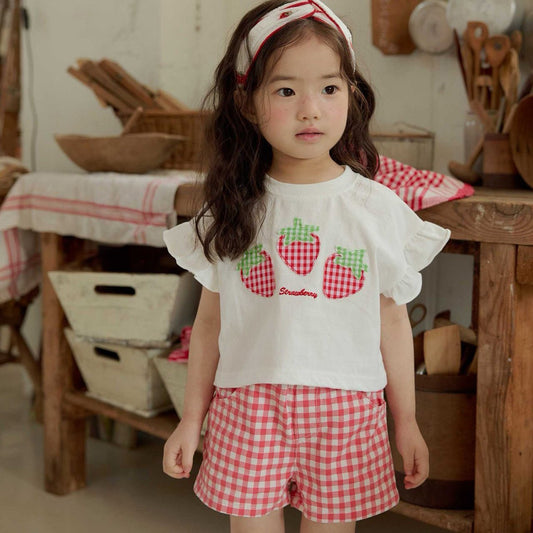 Toddler SS26 Strawberry Patch Ruffle Sleeve Cropped Top (1 - 6y) - 2 Colors - AT NOON STORE