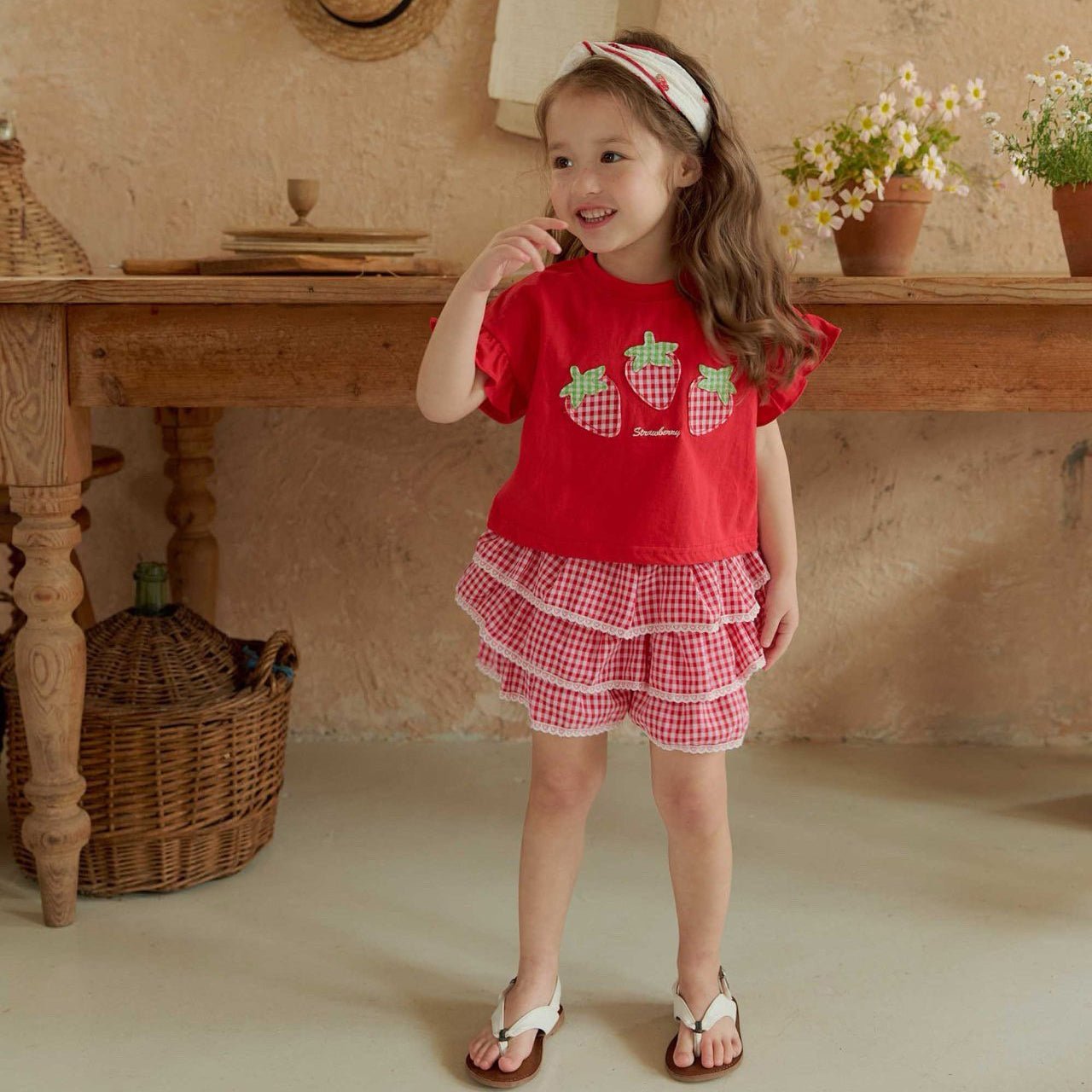 Toddler SS26 Strawberry Patch Ruffle Sleeve Cropped Top (1 - 6y) - 2 Colors - AT NOON STORE