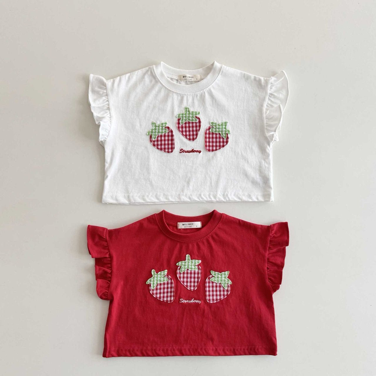 Toddler SS26 Strawberry Patch Ruffle Sleeve Cropped Top (1 - 6y) - 2 Colors - AT NOON STORE