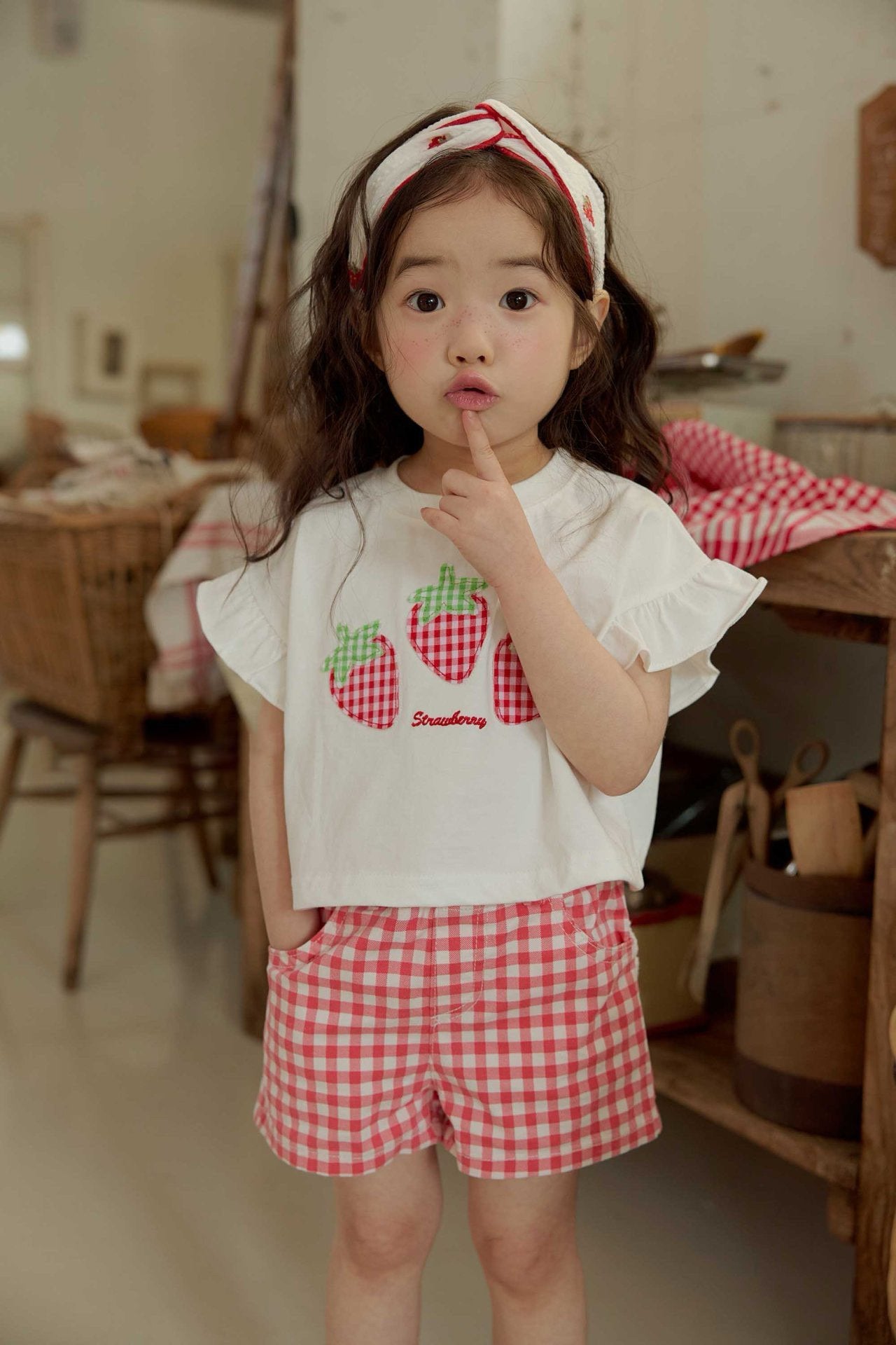 Toddler SS26 Strawberry Patch Ruffle Sleeve Cropped Top (1 - 6y) - 2 Colors - AT NOON STORE