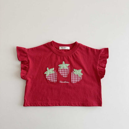 Toddler SS26 Strawberry Patch Ruffle Sleeve Cropped Top (1 - 6y) - 2 Colors - AT NOON STORE