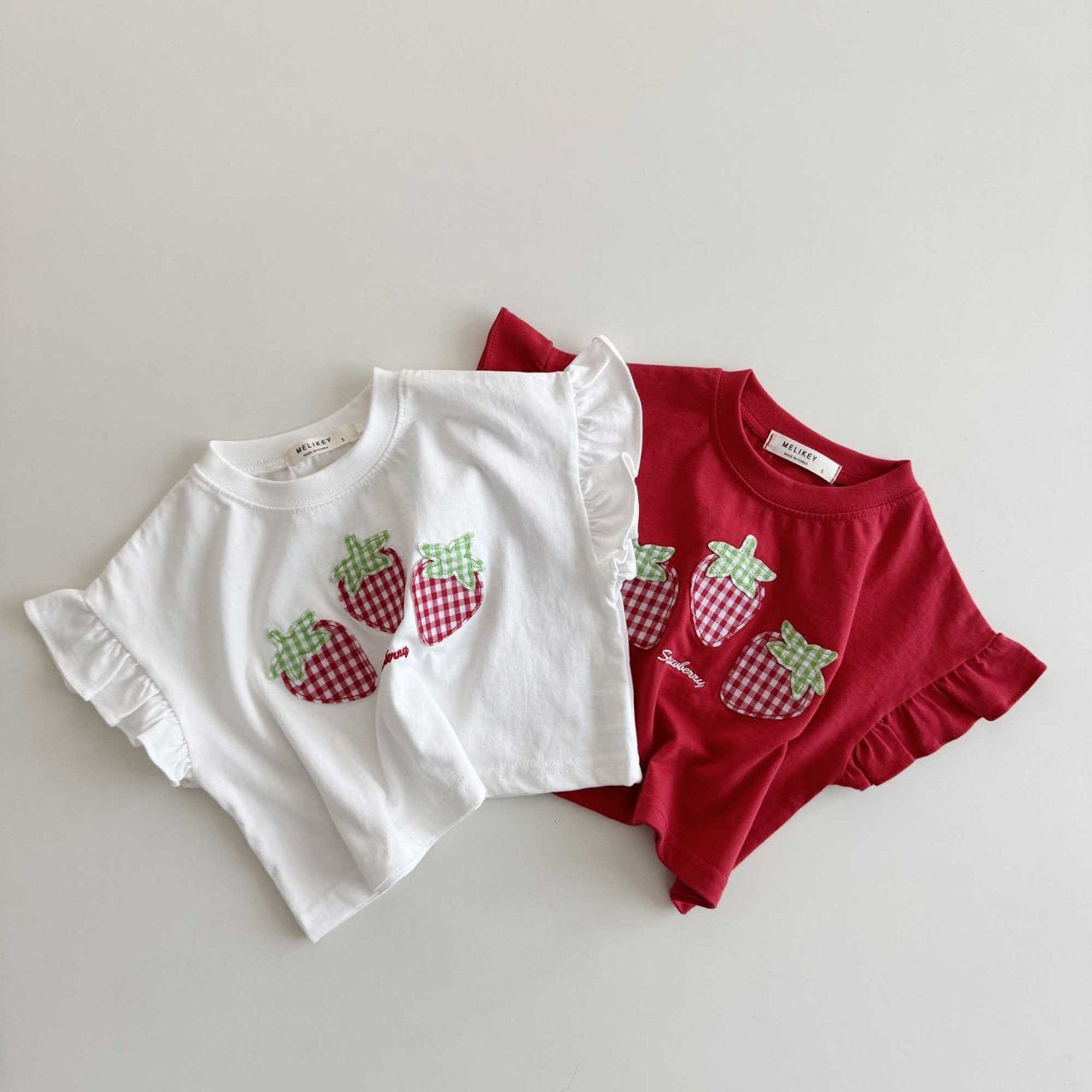 Toddler SS26 Strawberry Patch Ruffle Sleeve Cropped Top (1 - 6y) - 2 Colors - AT NOON STORE