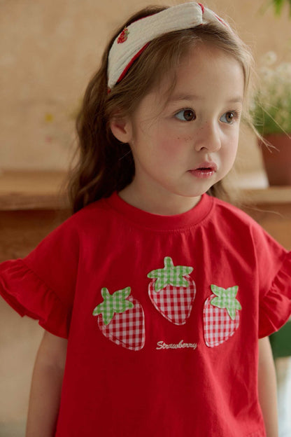 Toddler SS26 Strawberry Patch Ruffle Sleeve Cropped Top (1 - 6y) - 2 Colors - AT NOON STORE