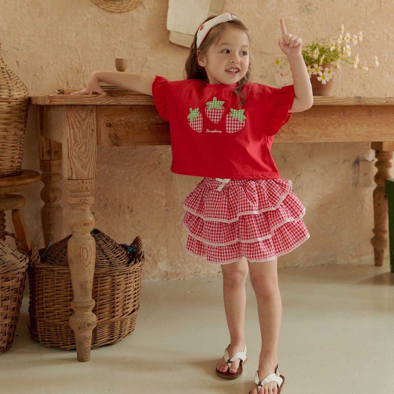 Toddler SS26 Strawberry Patch Ruffle Sleeve Cropped Top (1 - 6y) - 2 Colors - AT NOON STORE