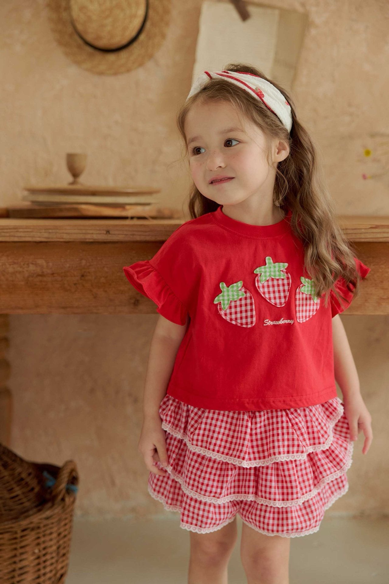 Toddler SS26 Strawberry Patch Ruffle Sleeve Cropped Top (1 - 6y) - 2 Colors - AT NOON STORE