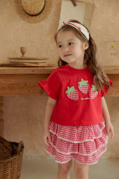 Toddler SS26 Strawberry Patch Ruffle Sleeve Cropped Top (1 - 6y) - 2 Colors - AT NOON STORE