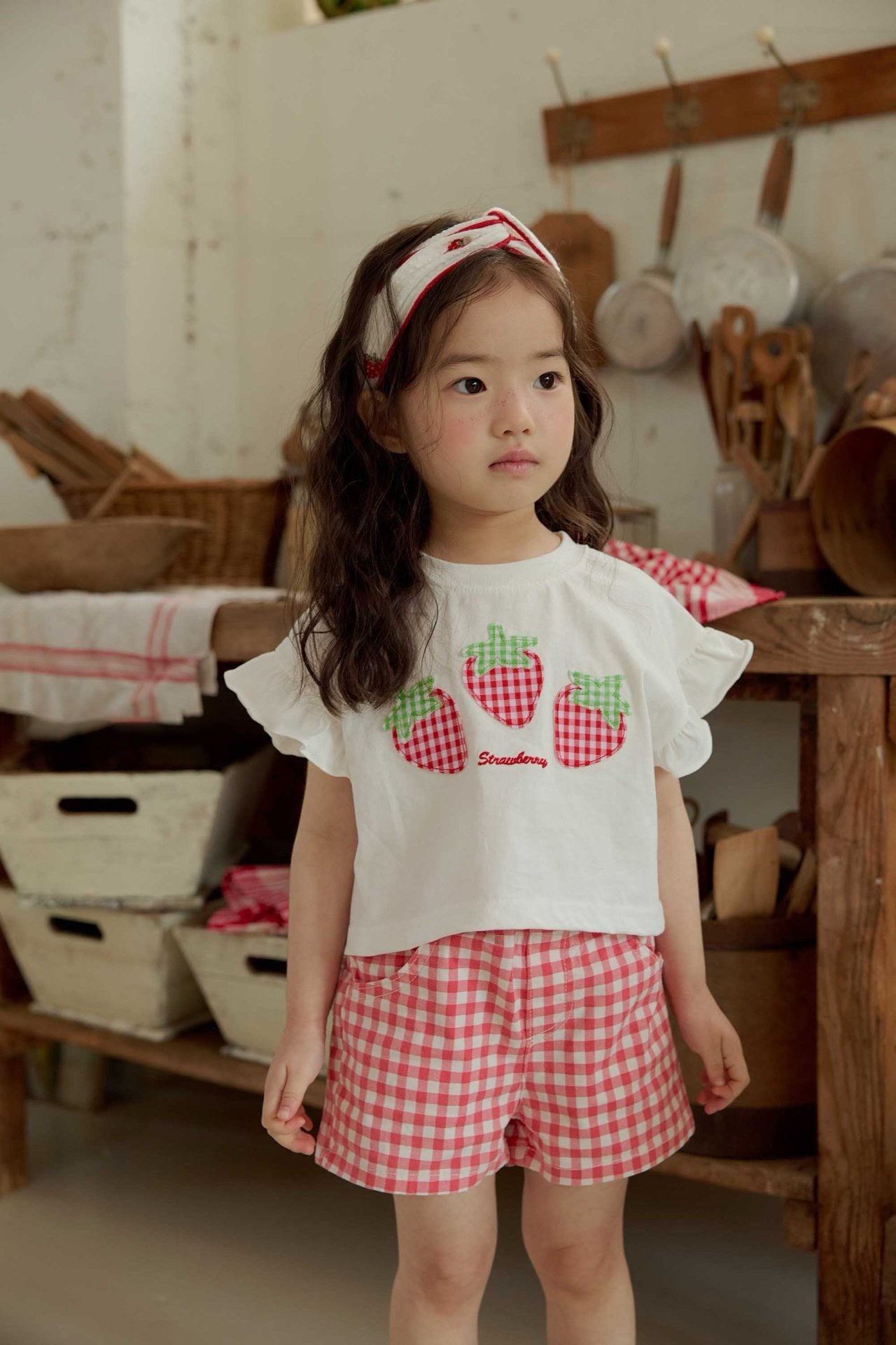 Toddler SS26 Strawberry Patch Ruffle Sleeve Cropped Top (1 - 6y) - 2 Colors - AT NOON STORE