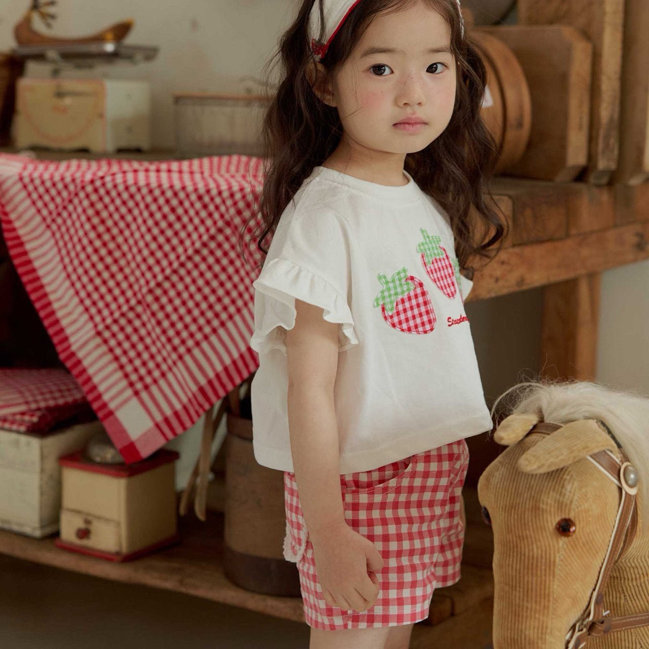 Toddler SS26 Strawberry Patch Ruffle Sleeve Cropped Top (1 - 6y) - 2 Colors - AT NOON STORE