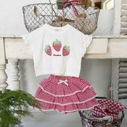 Toddler SS26 Strawberry Patch Ruffle Sleeve Cropped Top (1 - 6y) - 2 Colors - AT NOON STORE