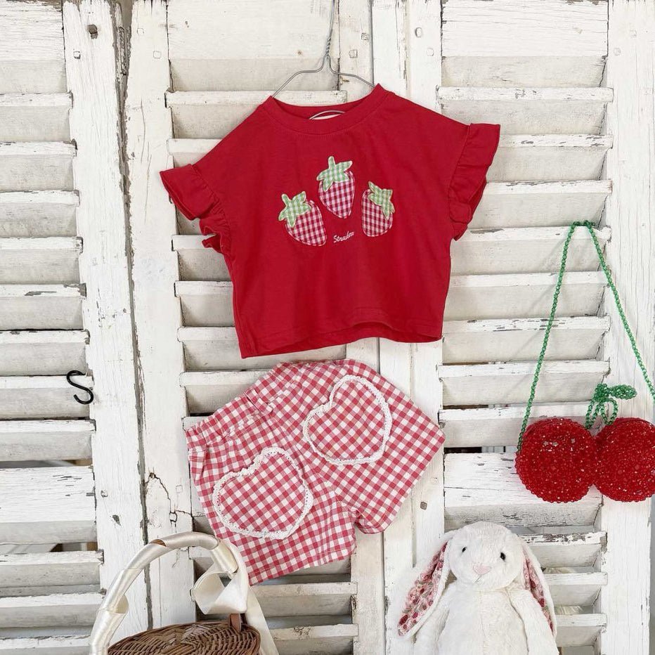 Toddler SS26 Strawberry Patch Ruffle Sleeve Cropped Top (1 - 6y) - 2 Colors - AT NOON STORE