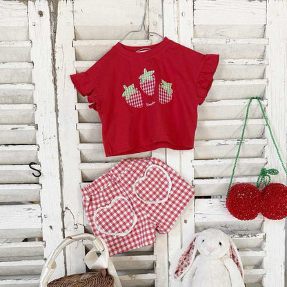 Toddler SS26 Strawberry Patch Ruffle Sleeve Cropped Top (1 - 6y) - 2 Colors - AT NOON STORE