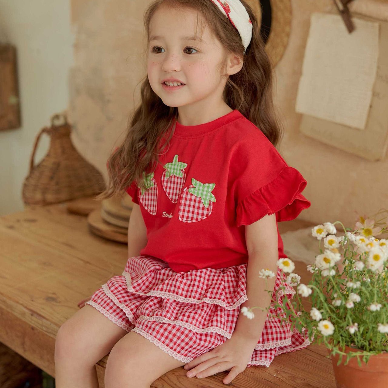 Toddler SS26 Strawberry Patch Ruffle Sleeve Cropped Top (1 - 6y) - 2 Colors - AT NOON STORE