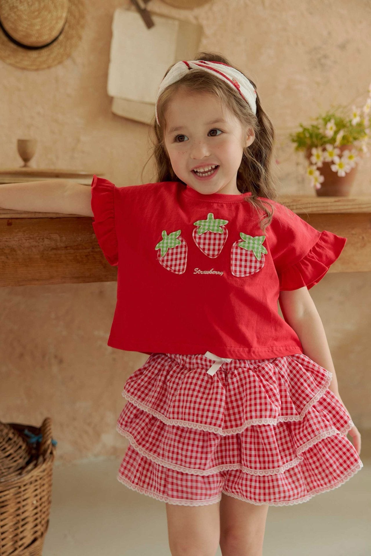 Toddler SS26 Strawberry Patch Ruffle Sleeve Cropped Top (1 - 6y) - 2 Colors - AT NOON STORE
