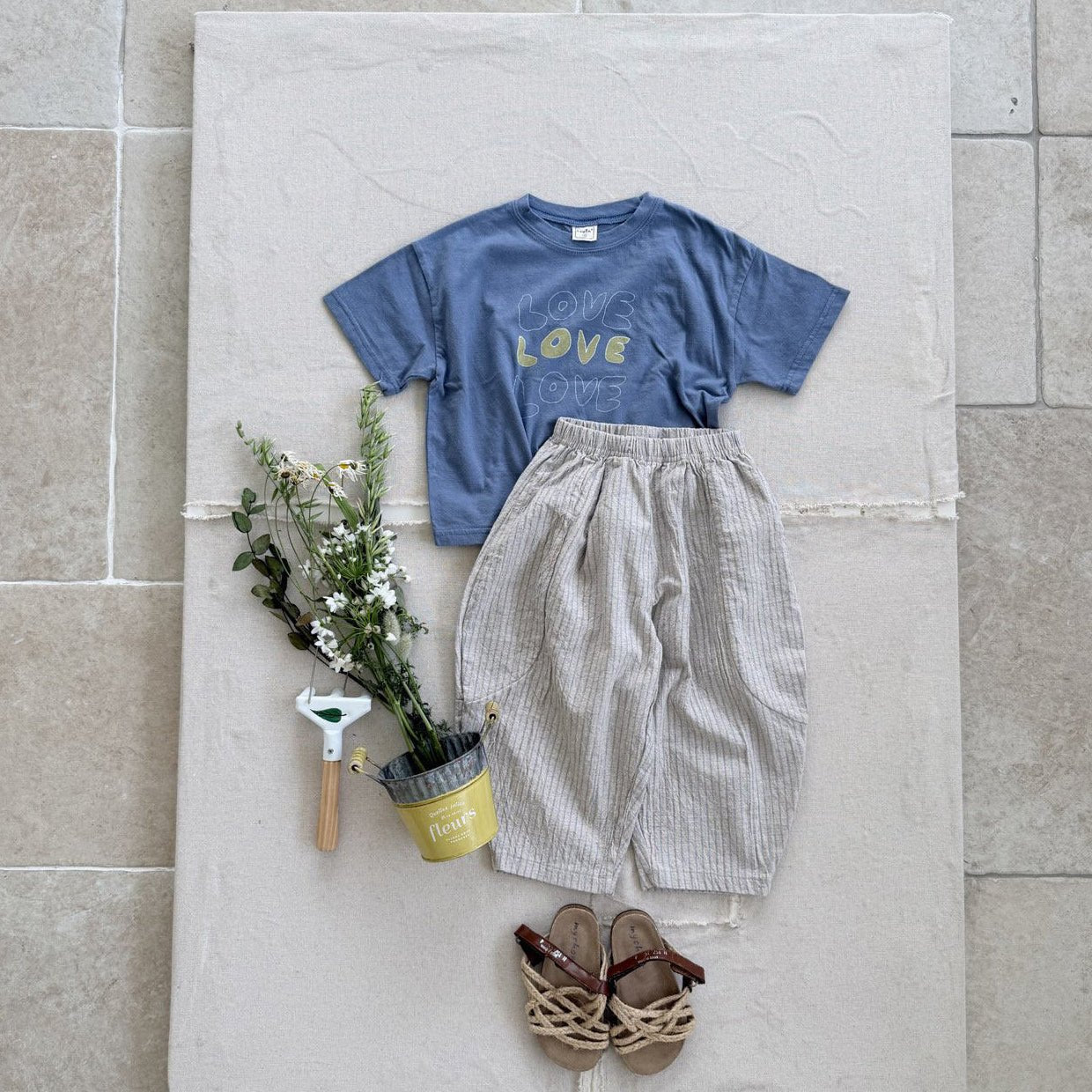 Toddler SS26 Stripe Baggy Pants (1 - 7y) - Beige - AT NOON STORE